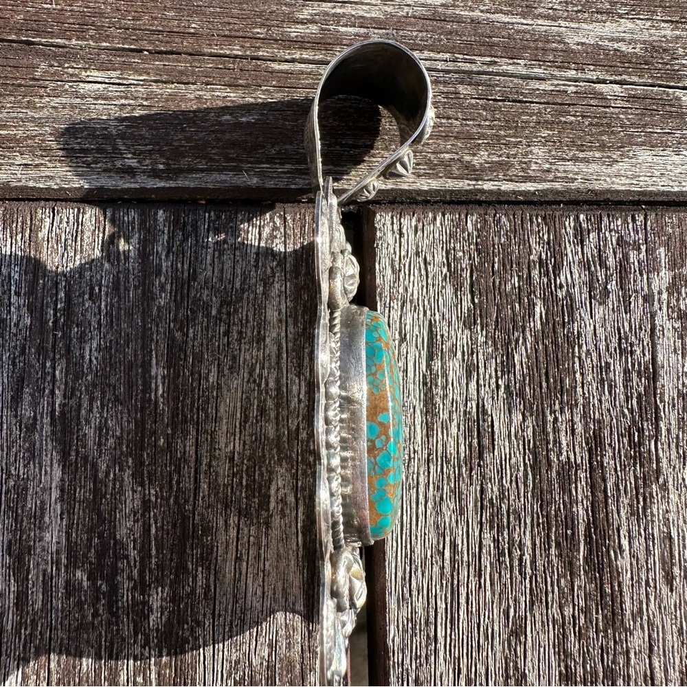 Dean Sandoval repousse silver and turquoise statement pendant - Picture 6 of 8